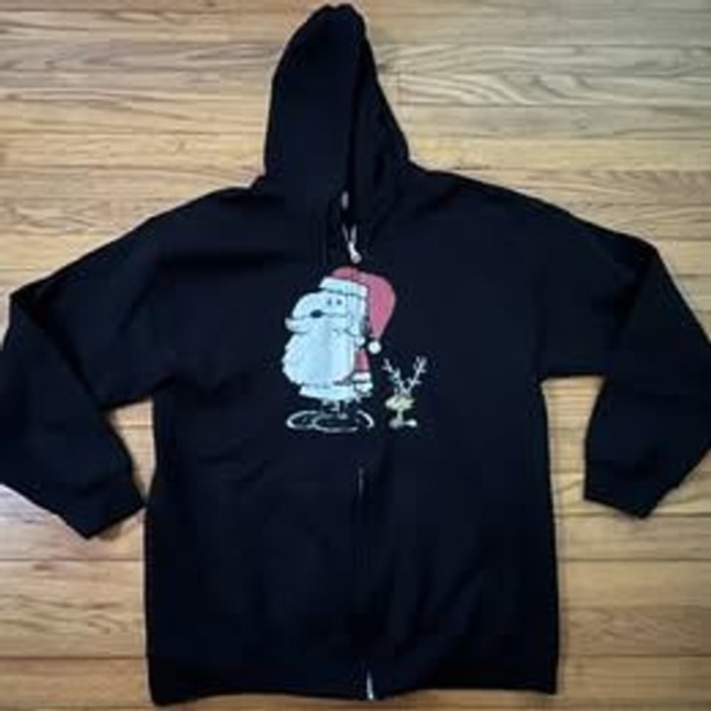 Peanuts Snoopy & Woodstock Full Zip Christmas Hoodie Sweatshirt Adult L